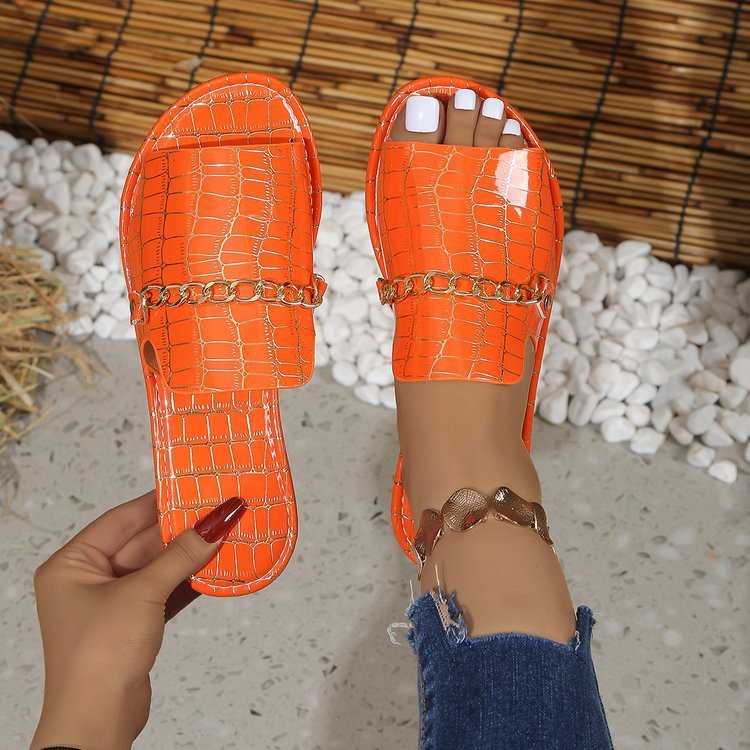 Plus Size Outer Wear Chain Stylish Beach Flat Slippers