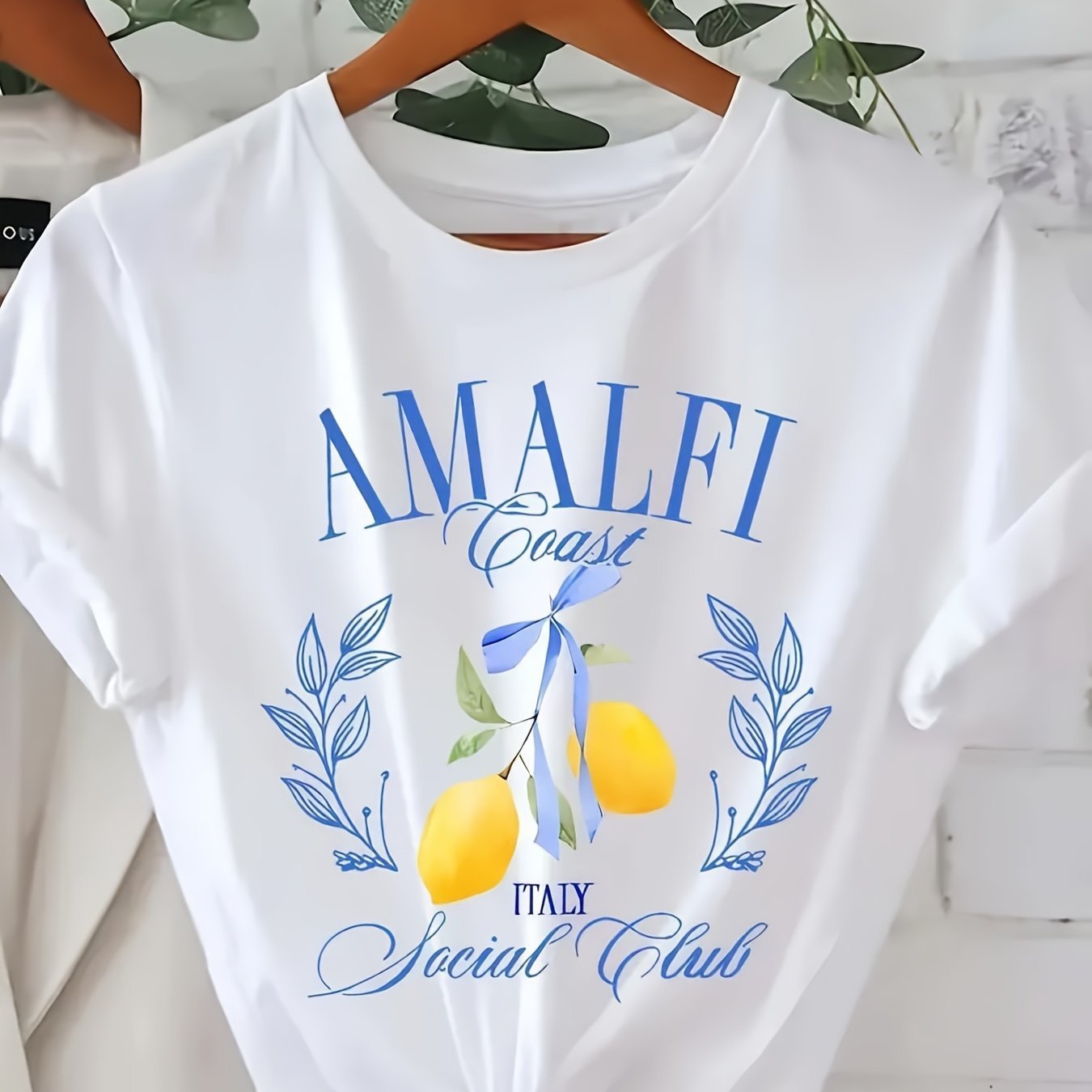 Women's Round Neck Lemon Print T-shirt Short Sleeved