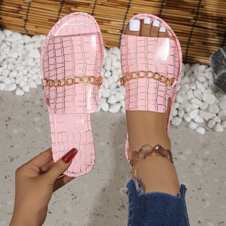 Plus Size Outer Wear Chain Stylish Beach Flat Slippers