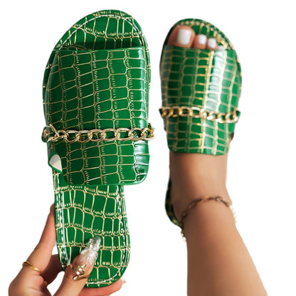 Plus Size Outer Wear Chain Stylish Beach Flat Slippers