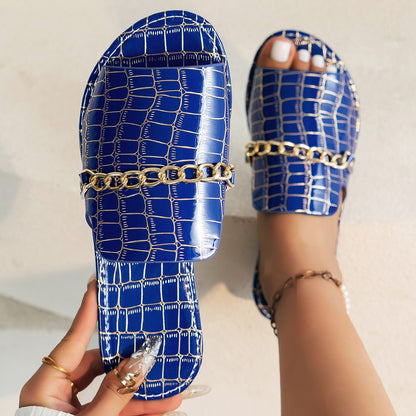 Plus Size Outer Wear Chain Stylish Beach Flat Slippers